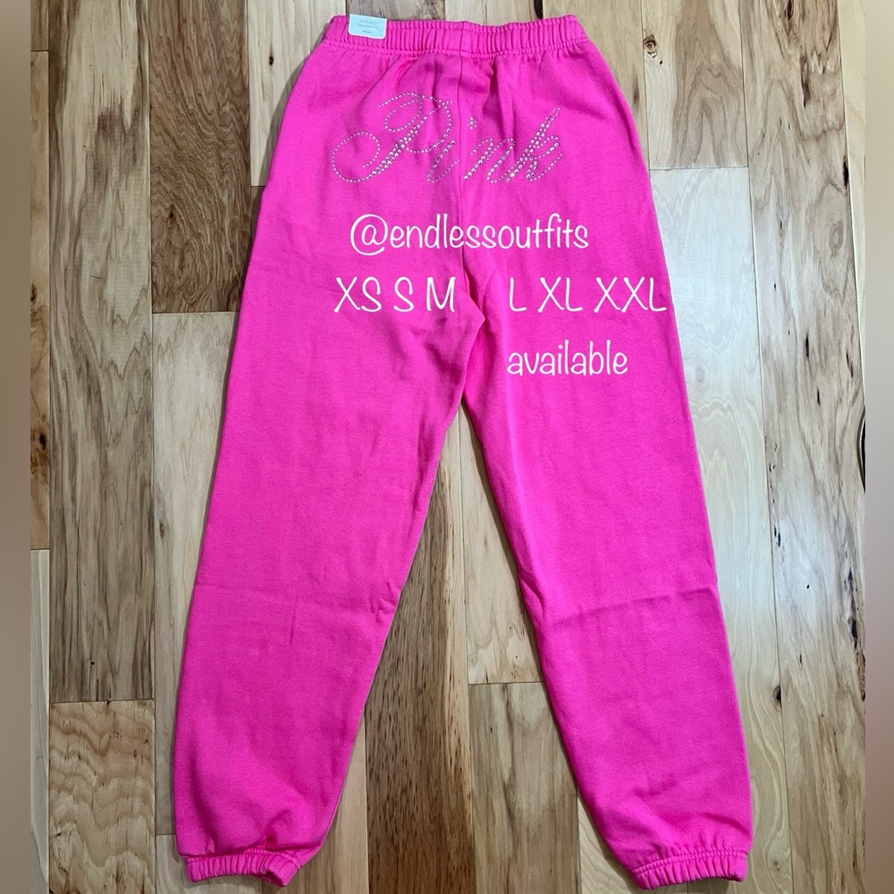 VS PINK BLING PINK LIMITED EDITION SWEATPANTS CARMINE ROSE PINK JOGGERS